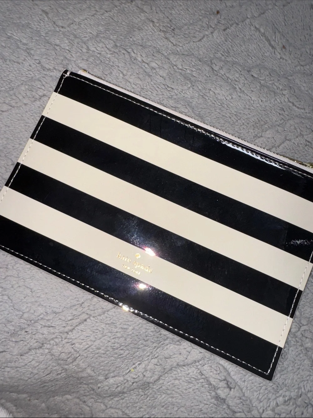 kate spade Black and White Striped Patent Wristlet